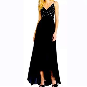 Adrianna Papell Womens Polka Dot Bodice Gown Tulle